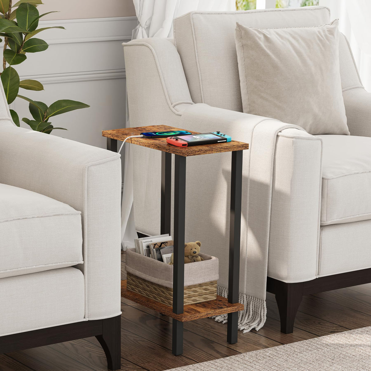 TUTOTAK Small Side Table, Narrow End Table, Skinny Sofa Table, Slim Nightstand, Couch Table, Living Room, Bed Room, Brown TB01BB062 TUTOTAK