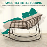 YITAHOME Rocking Papasan Chair, Outdoor Oversized Saucer Chair with Foldable Frame & Comfy Cushion, Wicker Basket Moon Chair for Patio, Porch, Bedroom (Brown+Beige) YITAHOME
