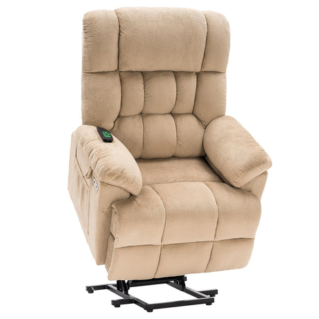 MCombo Power Lift Recliner Chair Sofa with Massage and Heat, Adjustable Headrest, 3 Positions, USB Ports, for Elderly People, 7533 (Fabric, Beige) MCombo