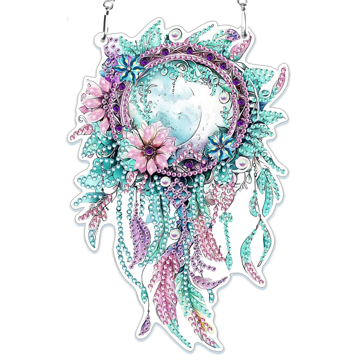 MOGTAA Dream Catcher Diamond Art Hanging Pendant Kits, 5D Special Shape Diamond Art Kits for Adults, Crystal Rhinestones Flowers Diamond Painting Gem Art for Home Garden Wall Decor MOGTAA