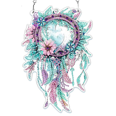 MOGTAA Dream Catcher Diamond Art Hanging Pendant Kits, 5D Special Shape Diamond Art Kits for Adults, Crystal Rhinestones Flowers Diamond Painting Gem Art for Home Garden Wall Decor