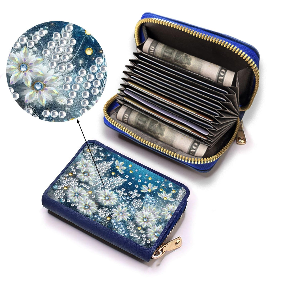 ARTopet 2Pcs Credit Card Holder Diamond Art Painting PU Wallet ID Card Case Zipper Anti-demagnetization Business Accordion Wallet Crafts Gift for Women Men Travel-02 ARTopet