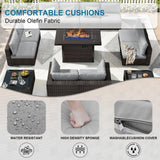 Outdoor Patio Furniture Set with Fire Pit Table, 13 Pieces Outdoor Furniture Set Patio Sectional Sofa w/42in Propane Fire Pit, PE Wicker Rattan Patio Conversation Sets - Grey Grezone