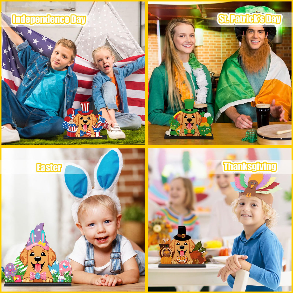 Vercraft 61 Pcs Interchangeable Christmas Table Decor Dog Seasonal Wooden Table Sign Winter Interchangeable Centerpiece Set Farmhouse Tiered Tray Christmas Home Kitchen Decor for Pet Lover Gift Vercraft