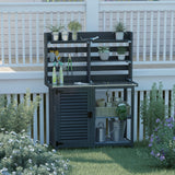 GDLF Potting Bench Table Large Garden Outdoor Work Bench Metal Tabletop Workstation with Storage Cabinet Shelf Dark Grey GDLF