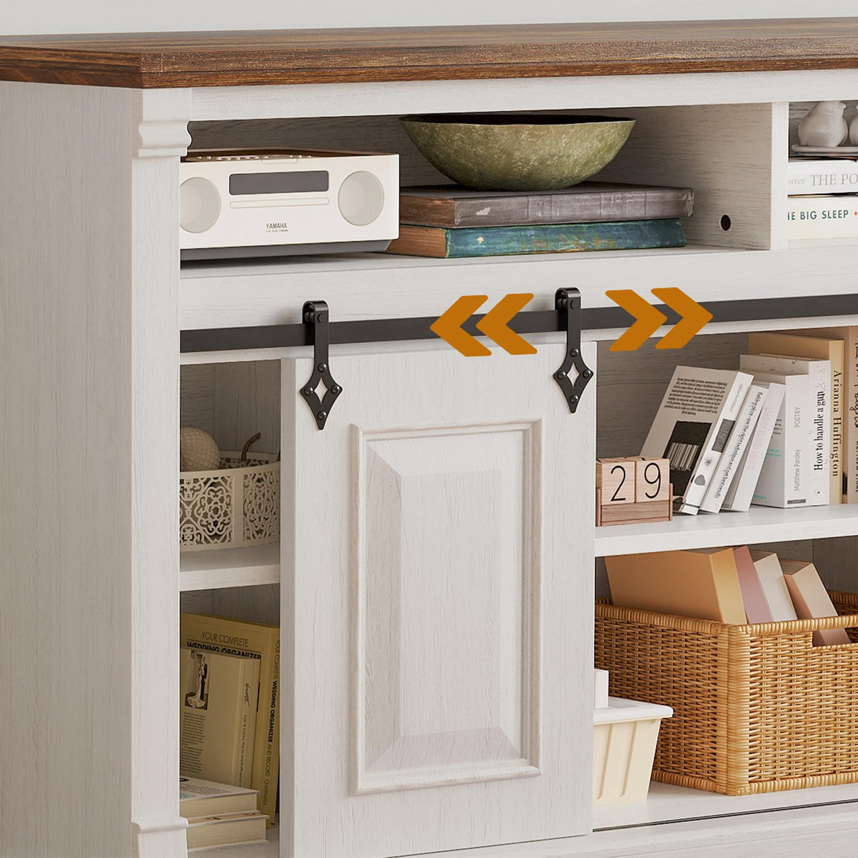 IRONCK Farmhouse TV Stand for 75+ Inch TV, 70" Entertainment Center with Storage Cabinets and Sliding Barn Door, Media Console for Living Room, White IRONCK