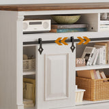 IRONCK Farmhouse TV Stand for 75+ Inch TV, 70" Entertainment Center with Storage Cabinets and Sliding Barn Door, Media Console for Living Room, White IRONCK