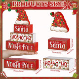 Moucuny 4 Pcs Christmas Table Decorative Signage Santa Hat Ho Ho Ho Wooden Blocks Christmas Tabletop Decor Wooden Block Sign Tiered Tray Decor Christmas Centerpieces Table Decor for Christmas Home Moucuny