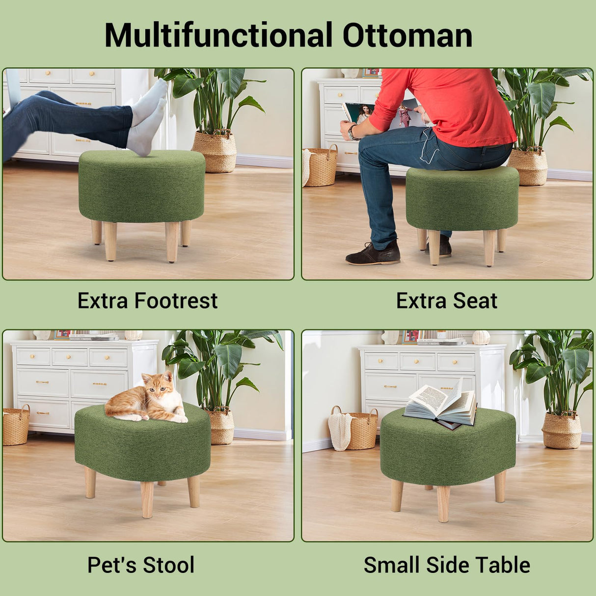 DAZONE Green Swivel Accent Chair with Ottoman, Comfy Barrel Armchair for Small Spaces, 360° Modern Fabric Lounge Chair for Living Room, Bedroom, Reading Nook, Home Office DAZONE