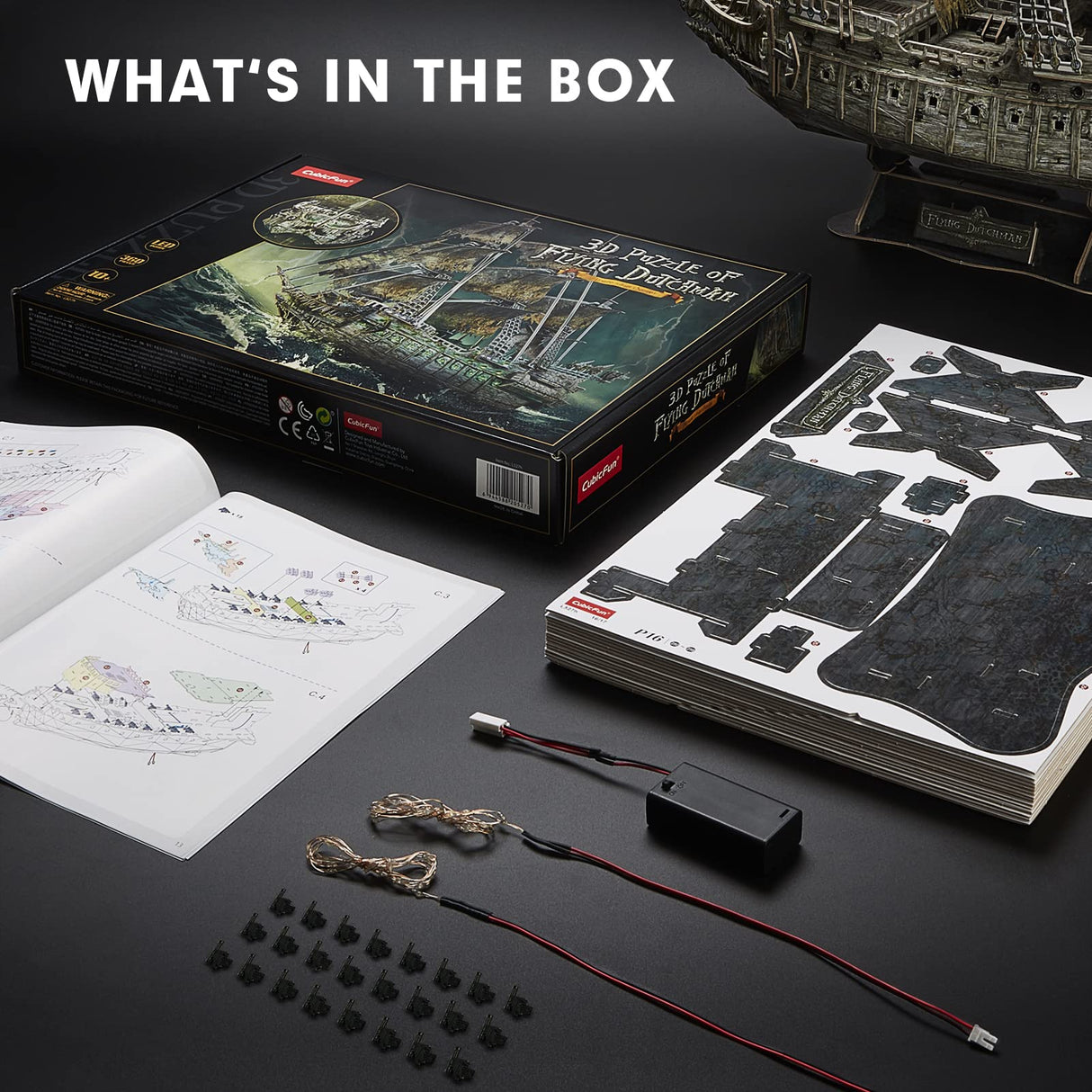 CubicFun 3D Puzzles for Adults - LED Flying Dutchman 3D Puzzle, 360-pieces - Desk Decor for Home Office - Christmas Aduls Teacher Gifts Stocking Stuffers CubicFun