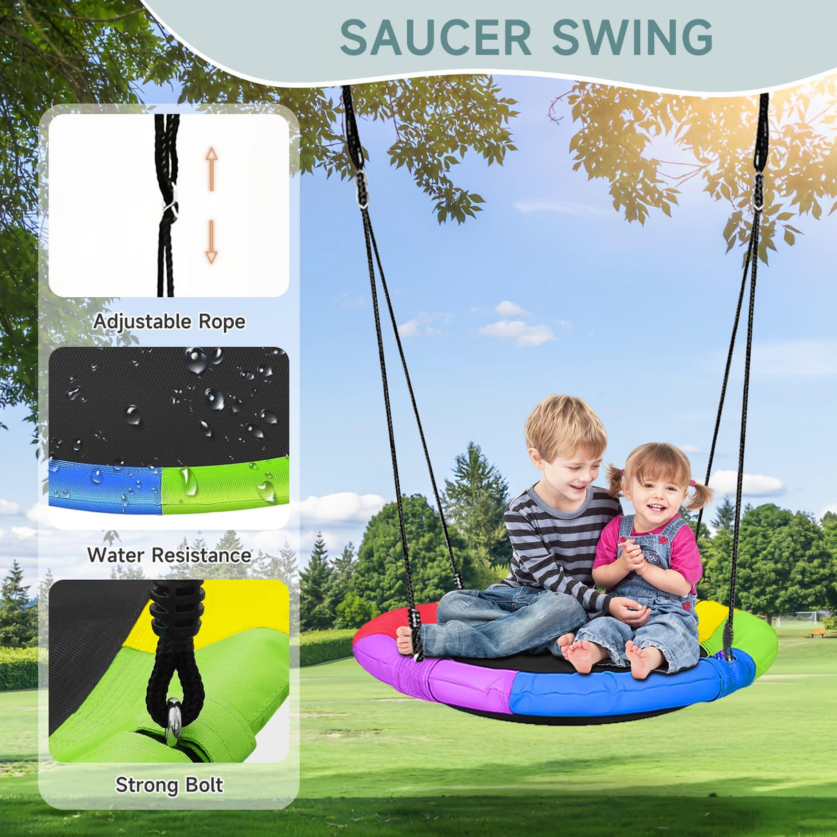 Swing Sets for Backyard, Toddler Swing Set with 2 Seat 1 Saucer & 1 Belt Seat, 440lbs Heavy-Duty Swing Frame w/8 Ground Stakes, A Frame Outdoor Swingset for Kids and Adults for Backyard SkylarkJoy