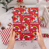 Vnaaem Reversible Christmas Wrapping Paper - Mini Roll - 17 Inches X 33 Feet - for Boys Girls Kids - Red Christmas Santa Unicorn Pattern Great for Holiday Birthday, Party, Baby Shower Vnaaem
