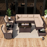 ALAULM 11 Pieces Patio Furniture Set with 2 Swivel Chairs Patio Furniture Outdoor Sectional Sofas with 55000 Gas Fire Pit Patio Conversation Set w/8 Cushions-Sand ALAULM