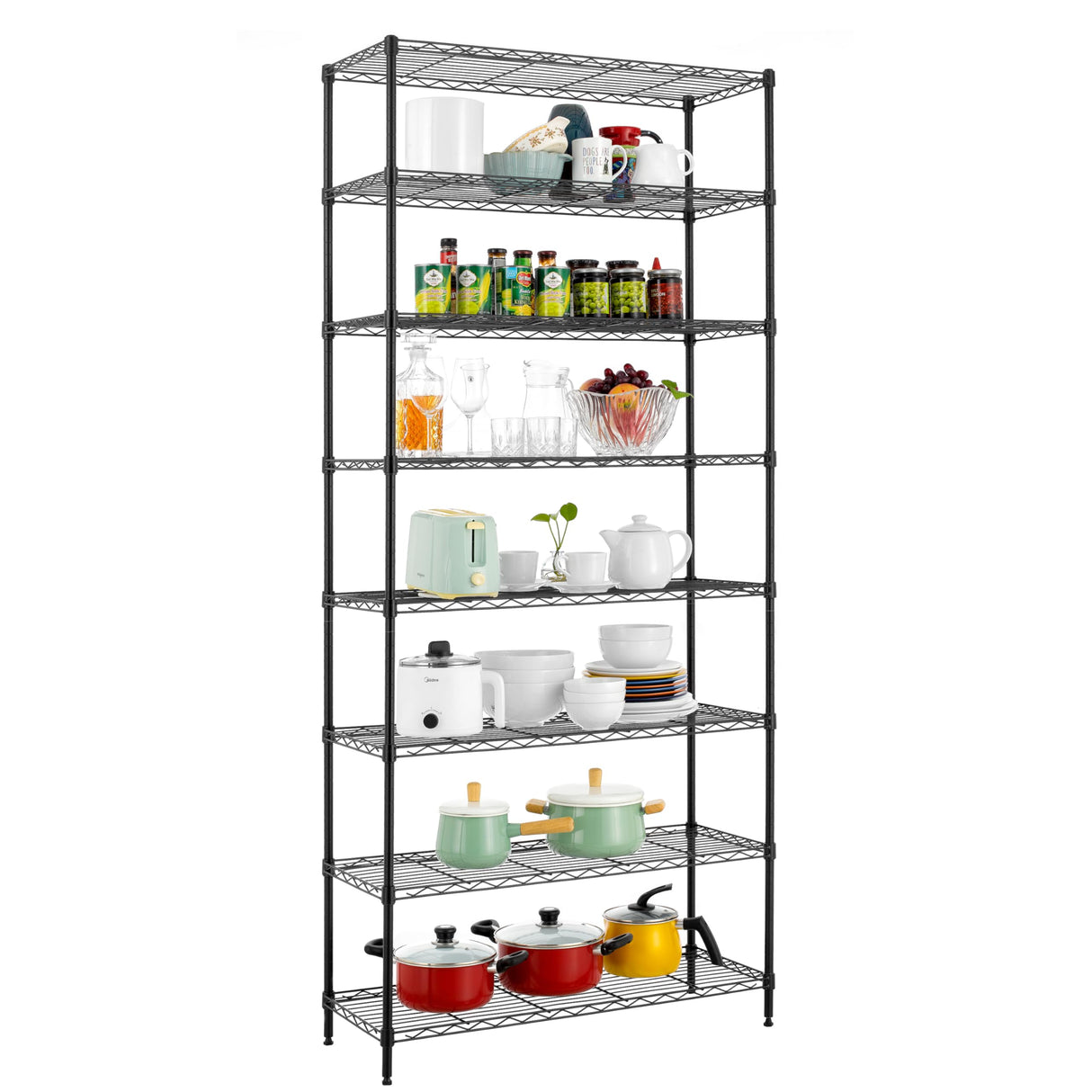 Finnhomy 8-Tier Wire Shelving Unit - Adjustable Steel Rack, 14x36x80 Inches, 8 Metal Shelves for Pantry and Garage Storage - NSF Certified, Black Finnhomy