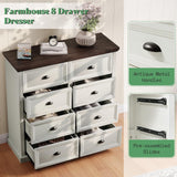 AMERLIFE 42" Dresser for Bedroom, Farmhouse 8 Drawer Dresser, Dressers & Chests of Drawers, Organizer with Storage Drawers, Rustic White AMERLIFE