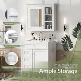 Marzzi 30" Bathroom Vanity Set with Matching Mirror Cabinet, Modern Single Sink Bathroom Vanity with Storage Cabinet, 2 Drawers & Tip-Out Drawer, Medicine Cabinet, Solid Wood Frame Marzzi