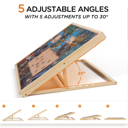 Lavievert Adjustable Jigsaw Puzzle Board with Wooden Cover, 5-Tilting-Angle Puzzle Easel for Adults, Portable Puzzle Table with Non-Slip Surface for Games Up to 1000 Pieces - WoodArtSupply