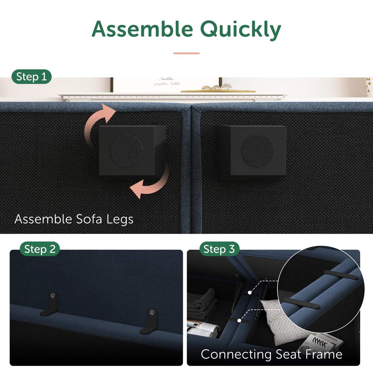 HONBAY Modular Sectional Sleeper Sofa Velvet Sectional Sleeper Couch with Storage Sleeper Sofa Couch for Living Room,Dark Blue HONBAY