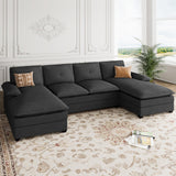 110" Sectional Couches for Living Room,4-Seat U Shaped Couch with Double Chaise,Modular Sofa Couches Sleeper with Thick Cushion & Soft Backrest,Black Shintenchi