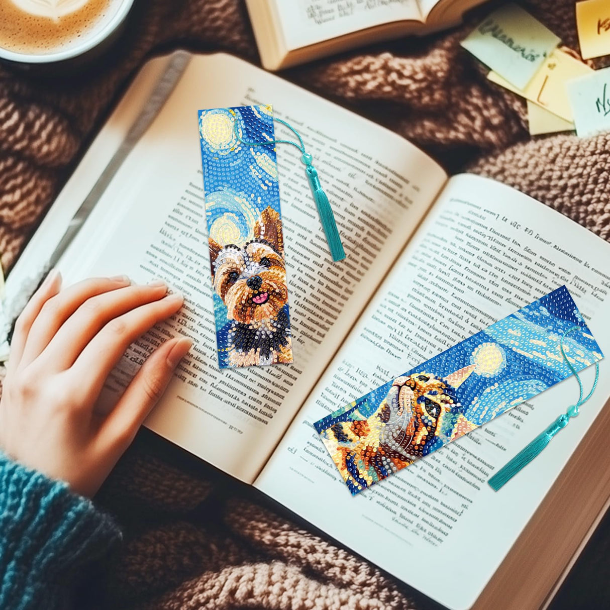 beinkmake 10Pcs Animals and Starry Sky 5D Diamond Art Bookmarks Cute Diamond DIY Painting Bookmarks Rhinestones Beaded Tassel Acrylic Bookmark for Adult Beginner Crafts beinkmake