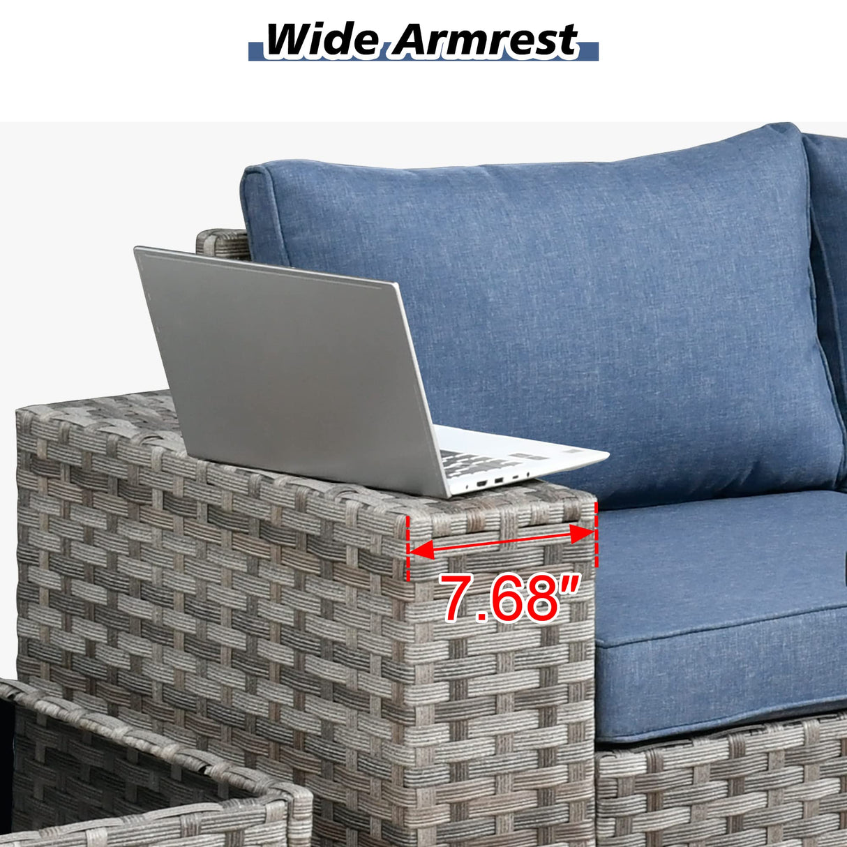 HOOOWOOO 13 Piece Modular Patio Outdoor Sectional Furniture Set with Gas Propane Fire Pit Table,Wicker Conversation Sofa Set,Out Door Couch Set with Wide Arm Outside(Denim Blue) HOOOWOOO