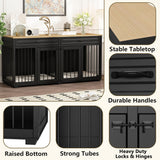 DAWNSPACES Dog Kennel Furniture, 64.6 Inch Heavy Duty Wooden Large Furniture Style Dog Crate with Drawers & Divider, Indoor Dog House TV Stand with Double Rooms for Medium Small Dogs, Black DAWNSPACES