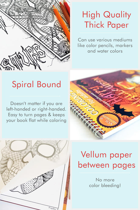 Happy Halloween Coloring Book for Adults – Volume 09 by Prajakta P | Premium Book | Spiral Bound | Stress Relieving Fun Patterns | DIY Kit | Sip and Paint Party | Coloring for All WoodArtSupply