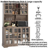 Keyluv Kitchen Pantry Storage Cabinet 71" Tall Freestanding Pantry Cabinet, Farmhouse Glass Door Buffet with Oven Countertop, Large Wood Hutch for Kitchen, Living Room and Dining Room, Rustic Keyluv