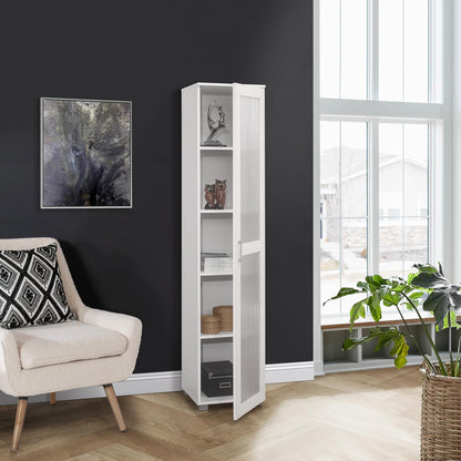 Kings Brand Furniture Romero Tall Curio Storage Cabinet - Tall Bookshelf Perfect for Living Room, Kitchen, Bedroom & Office - Storage Cabinet with 5 Storage Shelving & 1 Glass Door Display - White