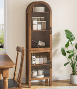 Lxsxhome 64.17'' Tall Arched Modern Walnut Display Cabinet with Acrylic Glass Doors, 5-Tier Kitchen Pantry Storage Cabinet, Bookcase for Living Dining Room Lxsxlome