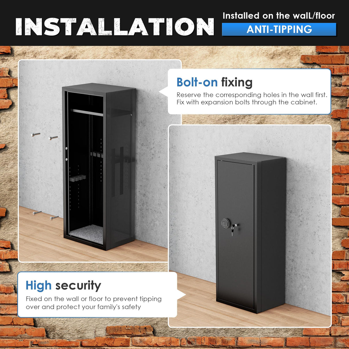 INTERGREAT 12-15 Gun Safe, Long Gun Safe for Rifle and Pistols, Large Gun Cabinet Safe with Removable Gun Racks, Digital Gun Cabinet with Multifunction Lock, 4 Pistol Pockets INTERGREAT