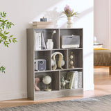 LEYAOYAO 7 Cube Bookshelf with Base,3 Tier Mid-Century Modern Grey Bookcase,Standing Wide Bookshelves Storage Organizer Shelf,Rustic Wood Display Cabinet Book Shelves for Bedroom,Living Room,Office LEYAOYAO