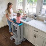 Simplay3 Toddler Tower Montessori Standing Kitchen Step Stool with Sturdy Stabilizing Base and Adjustable Platform, 20.5" D x 26" W x 34.5" H, Ages 18 Months to 5 Years, Gray Simplay3