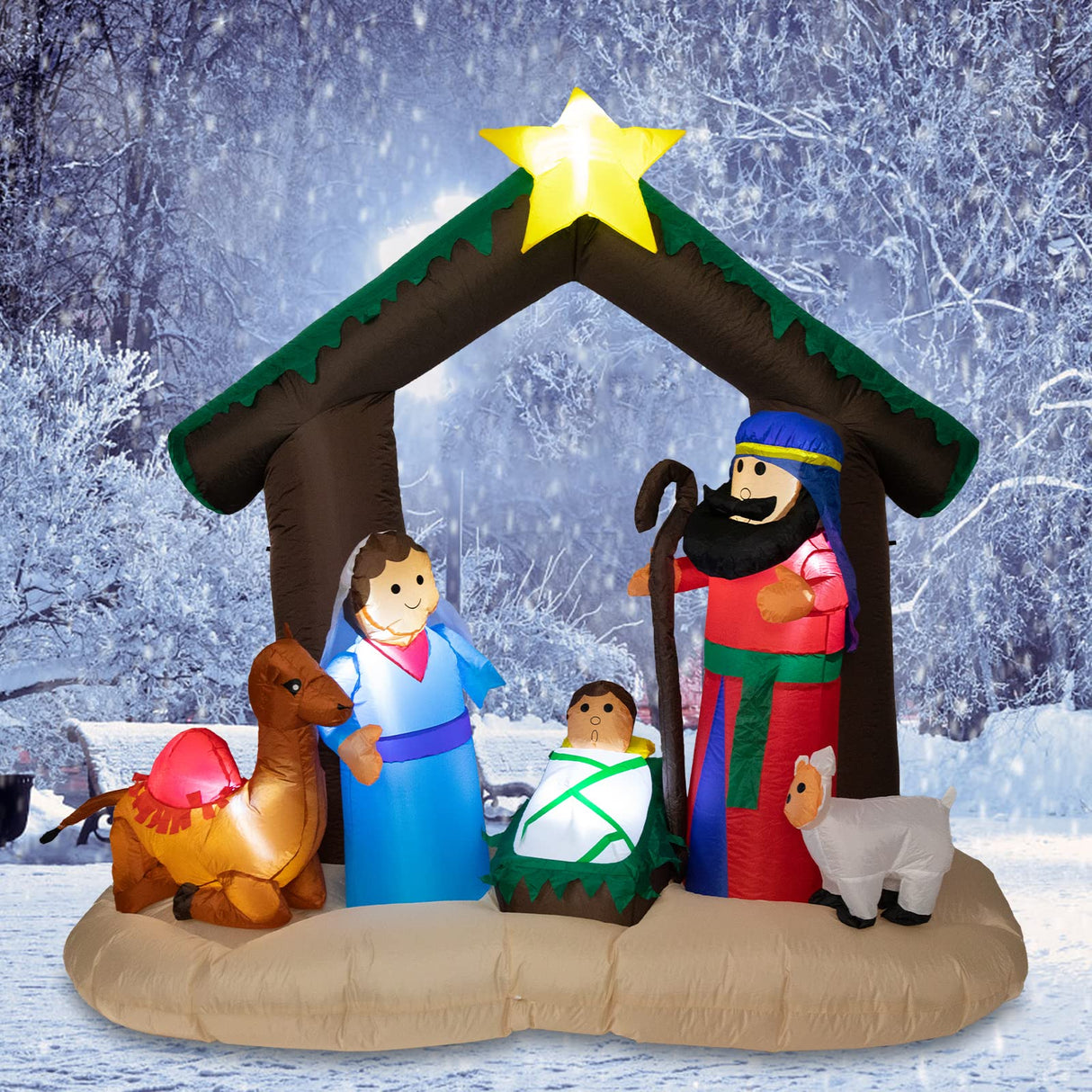 MUMTOP 6 FT Christmas Inflatables Outdoor Decorations - Nativity Scene Nativity Sets Inflatable Outdoor, Built-in LED Light Christmas Blow Up Yard Decorations MUMTOP