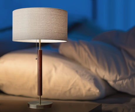 Adesso 3376-15 Hamilton Table Lamp, 26.25 in, 100W Incandescent/26W CFL, Walnut Eucalyptus Wood/Antique Brass, 1 Modern Lamp, Brown Adesso
