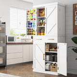 Tall Kitchen Pantry Cabinet with 8 Hanging Shelves, 71” Storage Cabinet with 2 Cabinets, a Large Drawer & Adjustable Shelves, Freestanding Pantry Cabinet for Kitchen, Dining Room, Living Room, White knoworld
