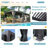 EROMMY Louvered Pergola 10' x 20' Outdoor Hard Top Pergola with Aluminum Frame and Adjustable Metal Rainproof Roof for Garden & Patio, Curtains and Netting Included, Gray-Black EROMMY