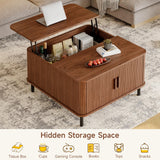 ONBRILL Lift Top Coffee Table with Large Hidden Compartment, Wood Square Coffee Table with Adjustable Footpads, Mid-Century Modern Lift Tabletop Dining Table for Living Room, Home Office, Walnut ONBRILL