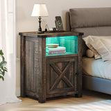 YITAHOME Farmhouse Nightstand with Charging Station & LED Lights, Living Room End Table, Small Bedside Tables Side Tables Bedroom, Rustic Wood Night Stand, Brown Oak YITAHOME