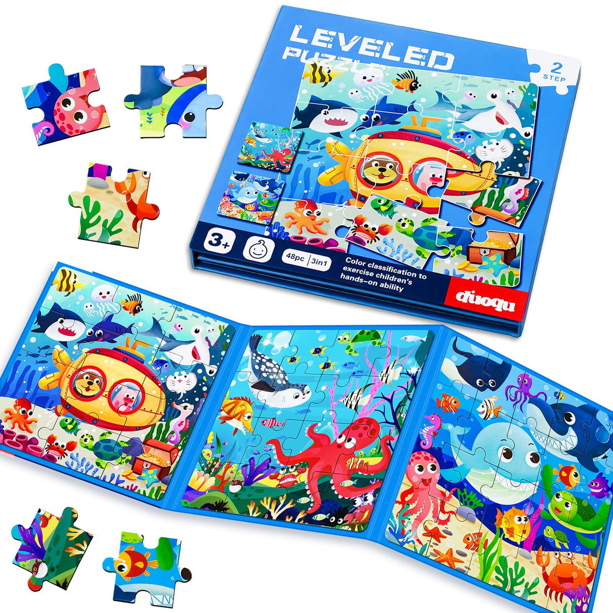 Magnetic Puzzles for Kids Ages 3-5, 3 in 1 Ocean World Toddlers Magnet Jigsaw Puzzle Book, Kids Travel Puzzles Toys, Preschool Learning Toy for Kids 3-8 Year (Ocean World) EREBADI