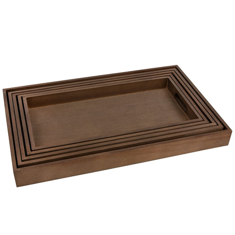 Dark Wood Serving Tray with Handles - Five Piece Nested Breakfast Tray - Wood Crafts Trays for Organizing | Bathroom Tray - Food Trays for Party Buffet Montessori Wooden Trays for Serving & Catering Hammont