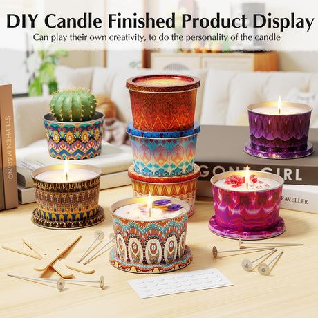 Happyhube Empty Candle Tins - 24 Pack 2.2 oz Metal Containers, DIY Candle Making Kits, Travel-Friendly Rust-Proof Tins with Lids (24 Patterns Jars) Happyhube