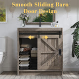 LUXOAK 31" Farmhouse Sliding Barn Door Bathroom Vanity with Sink Combo, Bathroom Vanity Cabinet with Drawers & Metal Handles, Freestanding, Gray LUXOAK