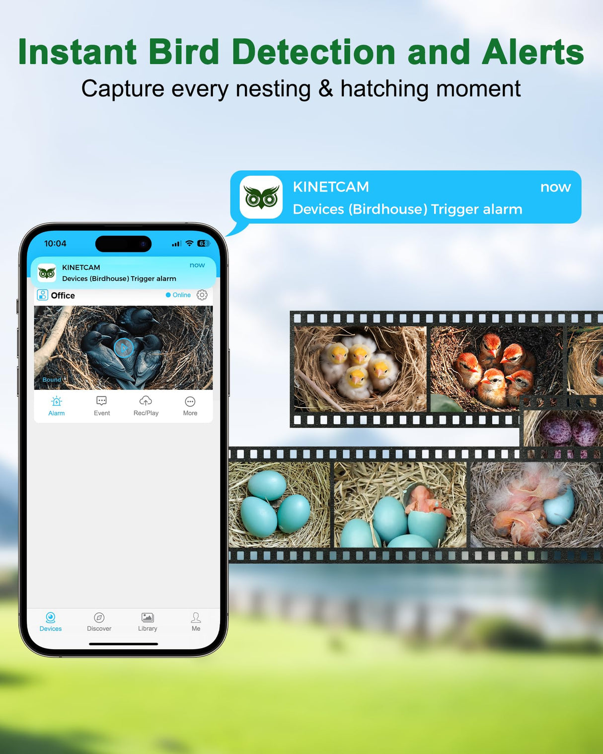 Smart Bird House Camera Solar Powered, 2K HD Wi-Fi Bird Watching Camera for Birdhouse, Auto Detect & Notify, Night Vision, APP Control, Wooden Birdhouse with Camera Inside KinetCam