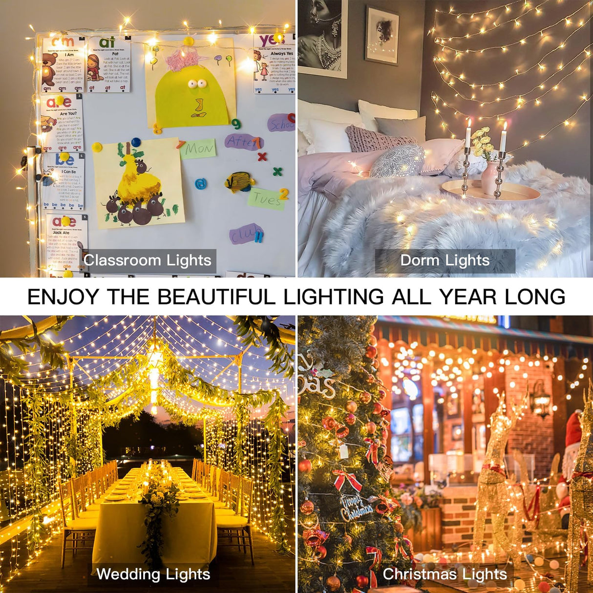 suddus 200 Led Christmas Lights Outdoor Waterproof, 66ft Fairy Lights Plug in Connectable, Warm White Christmas Lights Indoor for Xmas Tree Holiday Party Porch Decor suddus
