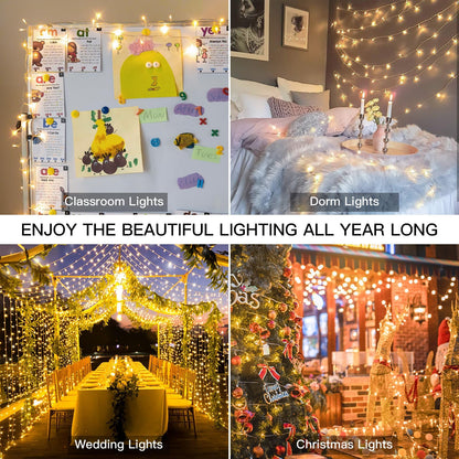 suddus 200 Led Christmas Lights Outdoor Waterproof, 66ft Fairy Lights Plug in Connectable, Warm White Christmas Lights Indoor for Xmas Tree Holiday Party Porch Decor