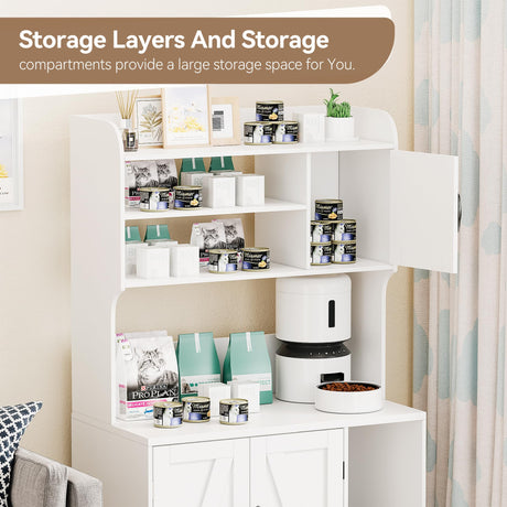 GOCAPTAIN Hidden Cat Box Enclosure with Shelf Storage, Sturdy Wood Cat Washroom Furniture, White GOCAPTAIN