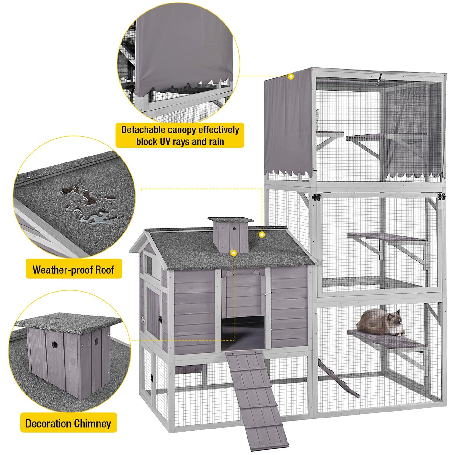 Aivituvin Deformation Cat Catio Outdoor Cat Enclosure, Cat Run with Super Large Sleep House, Wooden Kitty Condo Cat House with Bridges, Walks -130 Inch