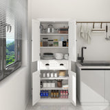 Elegant White Freestanding Kitchen Pantry Cabinet with Adjustable Shelves and Drawer GOAWGO