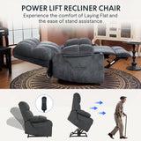 FLEXISPOT XL5 Dual OKIN Motor Power Lift Recliner Chair for Elderly, Lay Flat Electric Recliner with Massage & Heat, USB Ports, Fabric Reclining Sofa for Living Room Bedroom, Grey FLEXISPOT
